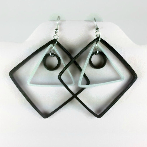 black and white geometric earrings handmade quilled